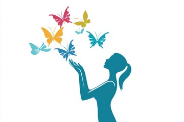 Fototapeta premium Stress Relief Icon A figure releasing butterflies from their hands, symbolizing freedom from stress and mental health recovery