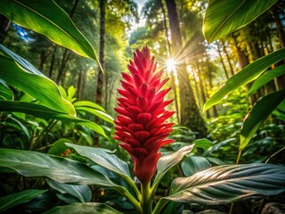 Fototapeta premium Aerial View Wild Ginger Flower Bloom, Rare Appalachian Wild Ginger Photography, Overhead Wild Ginger Plant