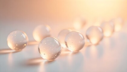 Delicate arrangement of transparent glass spheres, illuminated to showcase their intricate beauty and clarity.