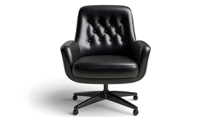 Fototapeta premium Elegant black leather office chair with diamond tufting design, perfect for modern workspaces.