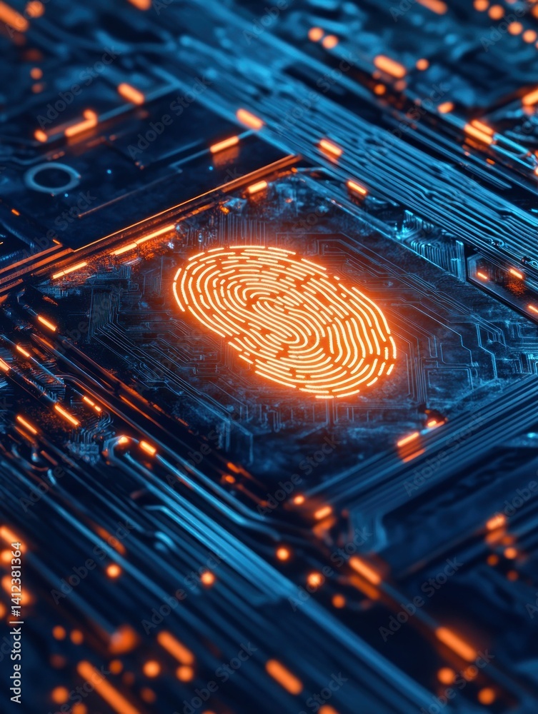 Poster glowing fingerprint integrated within a complex circuit board structure