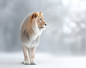 Obraz premium Majestic male lion standing in a serene, snowy landscape