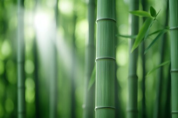 Fototapeta premium A dense bamboo forest with sunlight filtering through the towering stalks