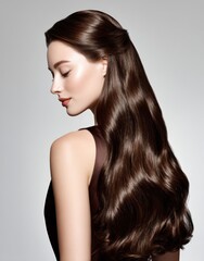 Fototapeta premium The beautiful young woman with long brown hair is depicted in a portrait