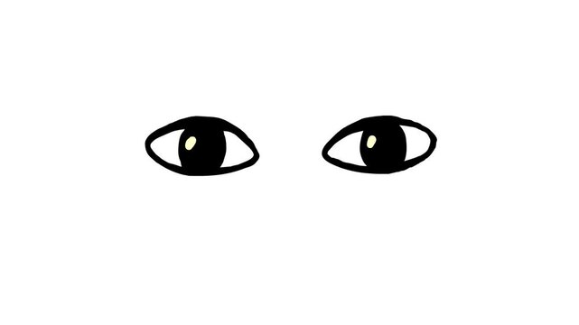 Cartoon eyes giggling, laughing or smiling animation. Hand drawn flat doodle moving eyes emoji part of face. Facial expression. Black outline, line art style frame by frame. Alpha channel 