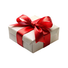 Obraz premium Elegant gift box with a vibrant red satin ribbon, perfect for holiday celebrations and festive occasions