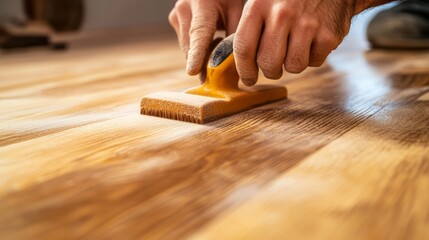 Carpenter sanding wood for a polished finish. Featuring attention to detail and skill