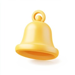 Golden bell notification icon, 3D render, white background, app design