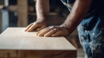 Carpenter sanding wood for a smooth finish. Featuring attention to detail and precision