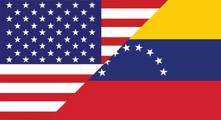 US and Venezuelan Flags Overlaid, Showing International Relations. USA and Venezuela Flags Combined.