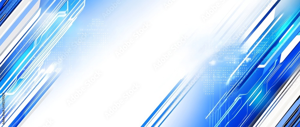 Sticker a blue and white image of a network of lines and dots, blue technology background with circuit board