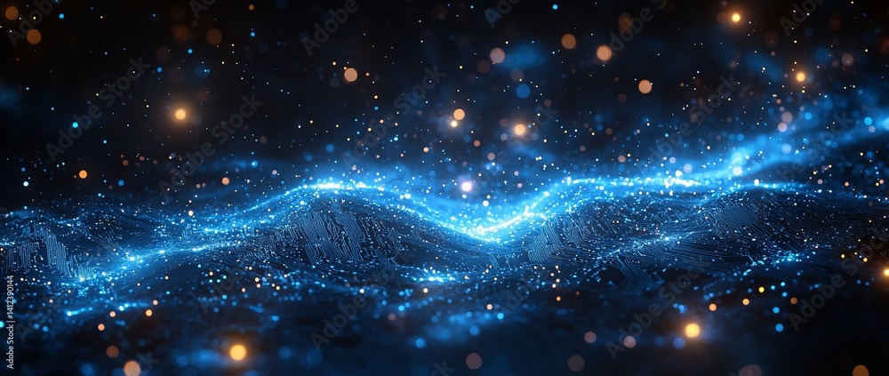 Sticker a blue and white image of a network of lines and dots, blue technology background with circuit board