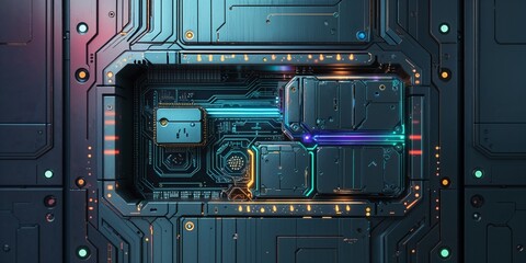 Fototapeta premium Intricate technology interface showing circuits, chips, and futuristic detail elements