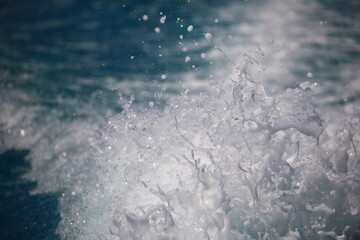 Close-up of water splashes in a tropical ocean, photographed in French Polynesia