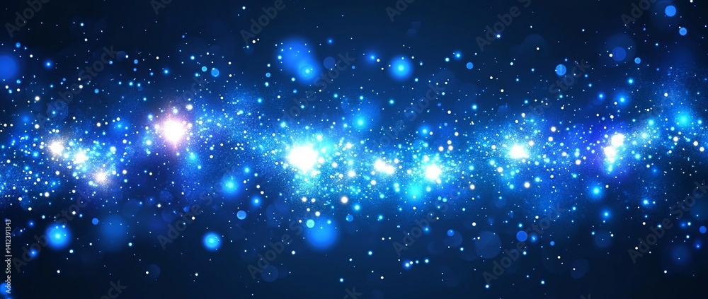 Poster a blue and white image of a network of lines and dots, blue technology background with circuit board