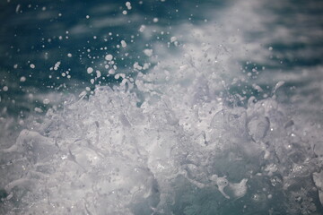 Close-up of water splashes in a tropical ocean, photographed in French Polynesia