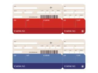Blank boarding pass. Illustration of two blank airline boarding pass tickets isolated on white
