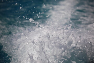 Close-up of water splashes in a tropical ocean, photographed in French Polynesia