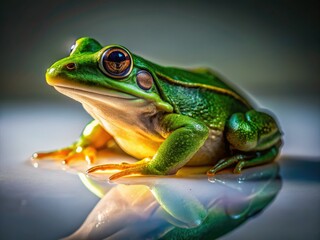 Obraz premium Night Photography Green Frog White Background - Stunning Macro Shot