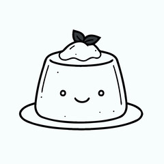 Cute pudding dessert illustration with face and mint topping