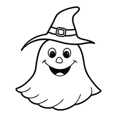Happy Ghost Illustration With Witch Hat for Halloween Coloring