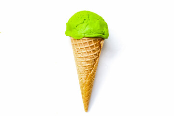 green ice cream cone isolated on white background