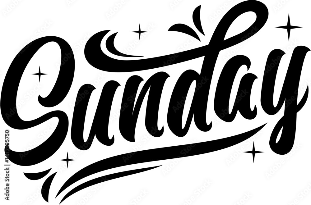 Fototapete sunday script lettering typography vector, sunday text font calligraphy hand written script.