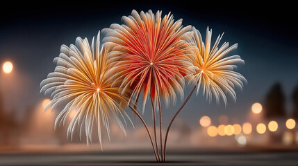 stunning display of vibrant fireworks illuminating night sky, featuring intricate patterns and bright colors that evoke sense of celebration and joy