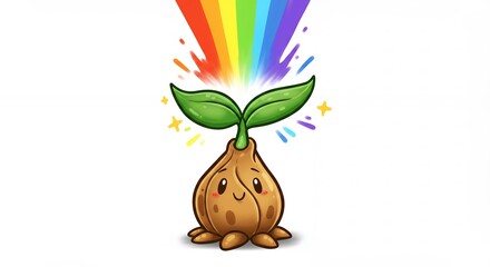 Cute cartoon sprout with rainbow