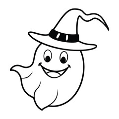 Happy Ghost Illustration With Witch Hat for Halloween Coloring