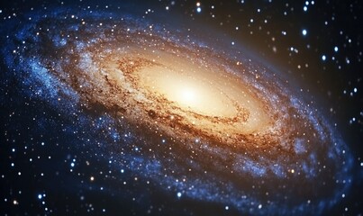 Fototapeta premium Spiral galaxy in deep space. Vast, swirling arms of cosmic dust and light. Distant stars scattered across the inky blackness