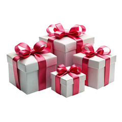Fototapeta premium Classic white presents tied with red ribbons ideal for Christmas, Valentines Day, or special gifting moments