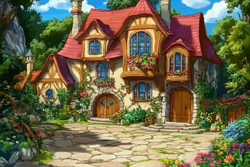 Obraz premium Old house landscape vector 