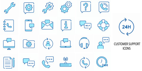 Customer Support simple concept 24 color icons set. Contains such Testimonial, Customer Feedback and User Experience .Vector illustration.
