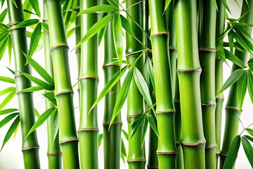 Fototapeta premium Lush Green Bamboo Branches, White Background - AI Generated Photography