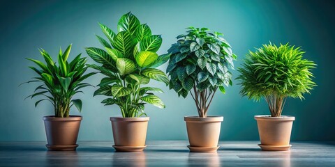Obraz premium Lush Indoor Plants, Potted Greenery, Foliage, Houseplants, Green Plants, Isolated Background, Surreal Photography