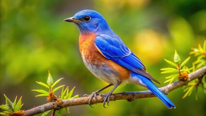 Obraz premium Western Bluebird Aerial Photography, Bird on Branch, High-Angle View, Wildlife Photography, Nature Image
