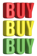 set of 3d render buy PNG images, colorful, red, yellow, green