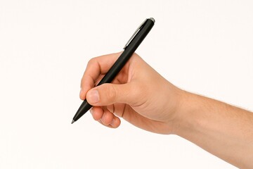 Hand Holding Black Pen Against White Background - Perfect for Design Projects