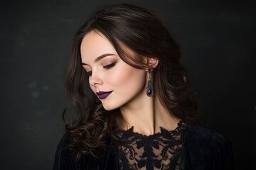 A girl who is very beautiful and has curly hair has been photographed in a studio for her portrait