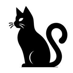 Black and white vector silhouette of a cat on white background
