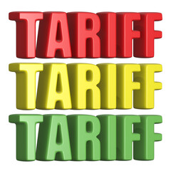 set of 3d render tariff PNG images, colorful, red, yellow, green