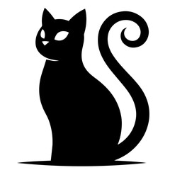 Black and white vector silhouette of a cat on white background
