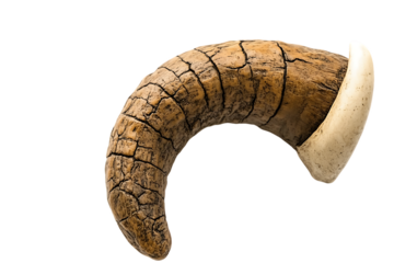 Weathered Ram Horn: Curved, Textured, and Isolated on White.