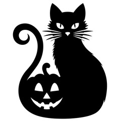 Black and white vector silhouette of a cat on white background
