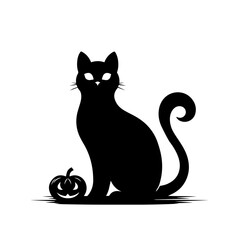 Black and white vector silhouette of a cat on white background
