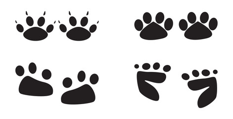 Collection human footprints vector. Boot sole, bare feet, baby footprint, high heel.