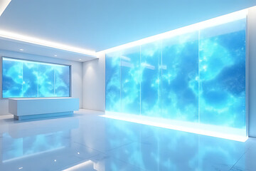 Fototapeta premium Innovative digital art display modern gallery interior design contemporary space bright ambiance
