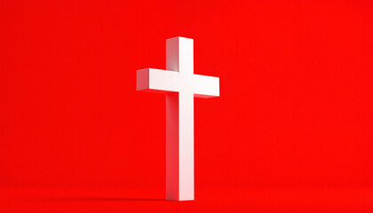 Obraz premium White Cross on Red Background Symbolizing Faith 