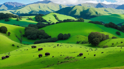 A lush green valley in New Zealand